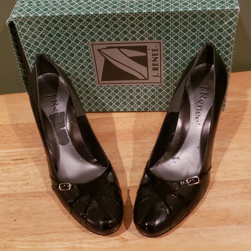 J. Renee Genuine Leather Heels Blk 3" Sz 10M